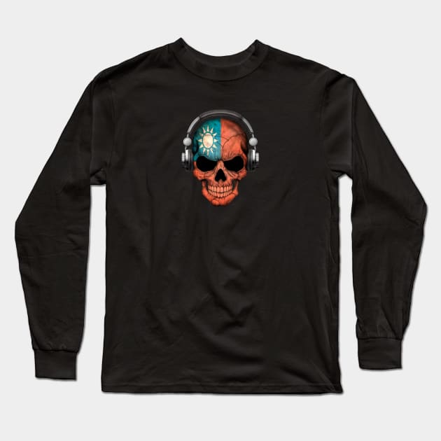 Dark Skull Deejay with Taiwanese Flag Long Sleeve T-Shirt by jeffbartels